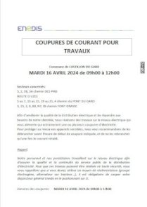 COUPURES DE COURANT POUR TRAVAUX