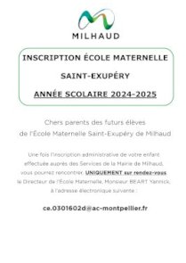 ÉCOLE MATERNELLE : INSCRIPTION 2024-2025