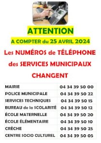 ATTENTION : LES NUMÉROS DE TÉLÉPHONE DES SERVICES MUNICIPAUX CHANGENT
