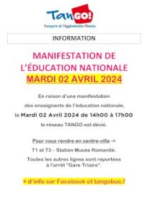 TANGO : MANIFESTATION ÉDUCATION NATIONALE - MARDI 2 AVRIL