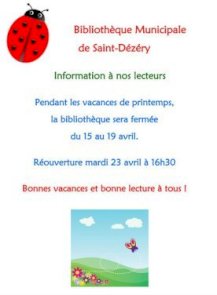 Fermeture de la bibliothèque municipale de Saint-Dézéry (1/1)