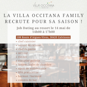 Job Dating à la Villa Occitana Calvisson le Mardi 14 mai de 14h à 17h