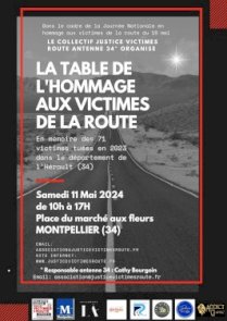 Table en Hommage Aux Victimes de la Route -Samedi 11 Mai 2024 - Montpellier 