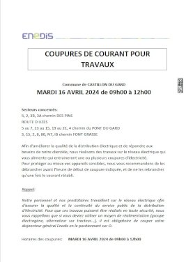 COUPURES DE COURANT POUR TRAVAUX (1/1)