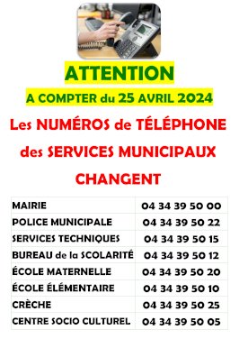 ATTENTION : LES NUMÉROS DE TÉLÉPHONE DES SERVICES MUNICIPAUX CHANGENT (1/1)